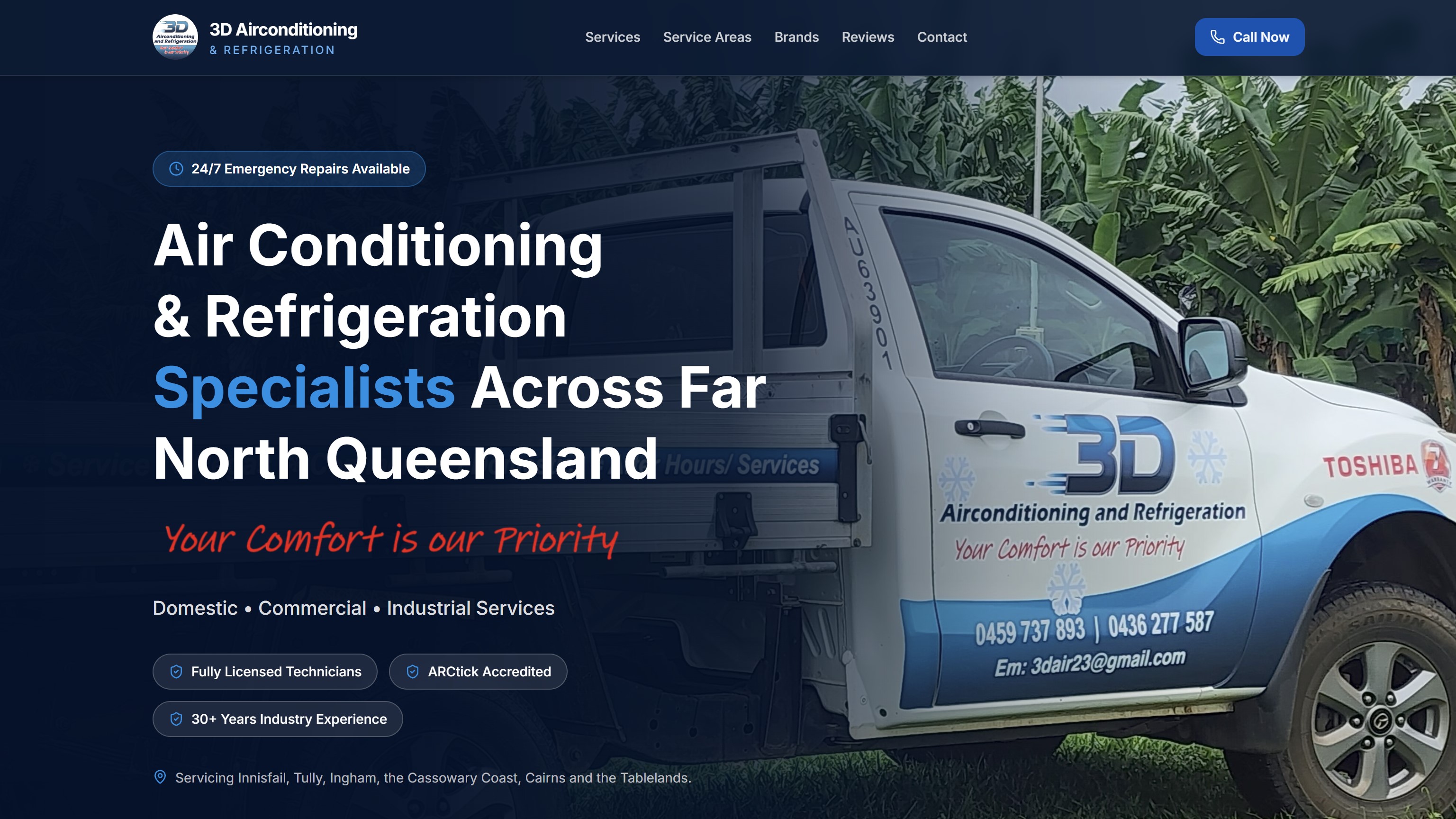 Air conditioning business website screenshot